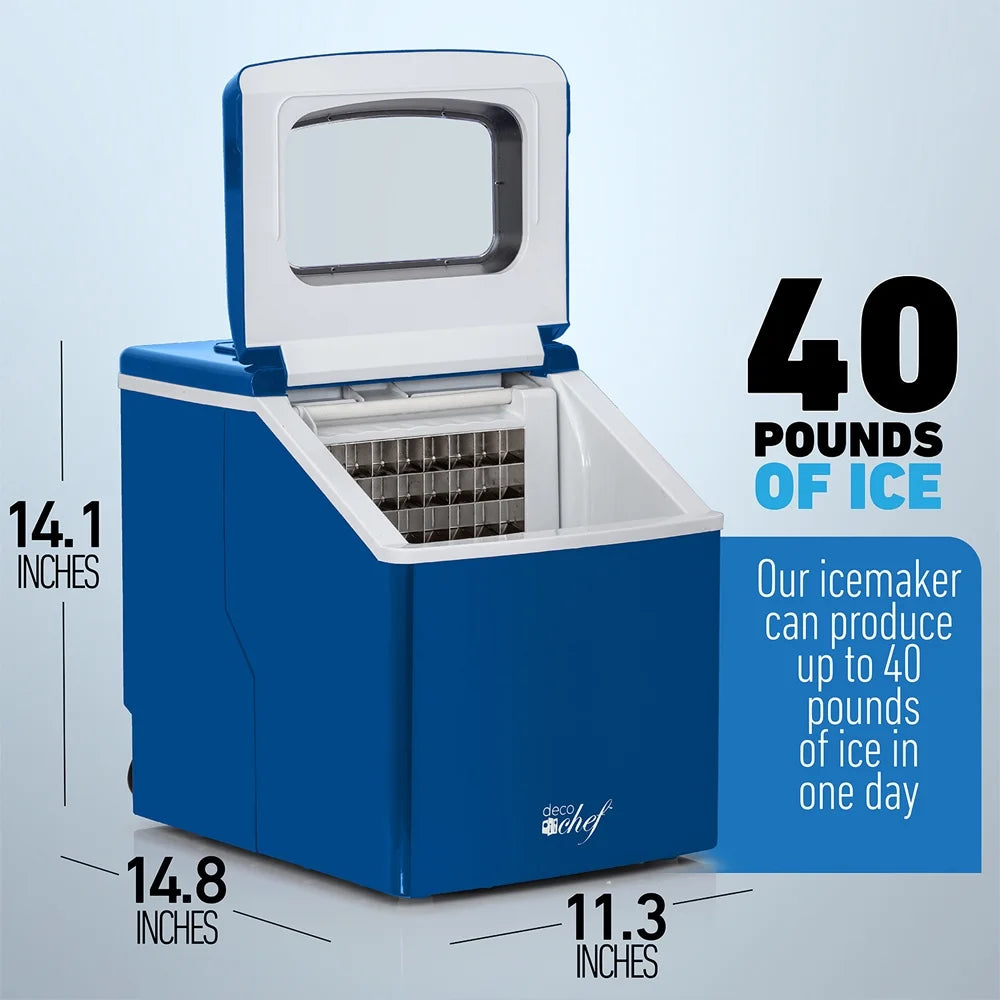 Deco Chef Countertop Portable Ice Maker 40 lb/Day Blue with Extended Warranty