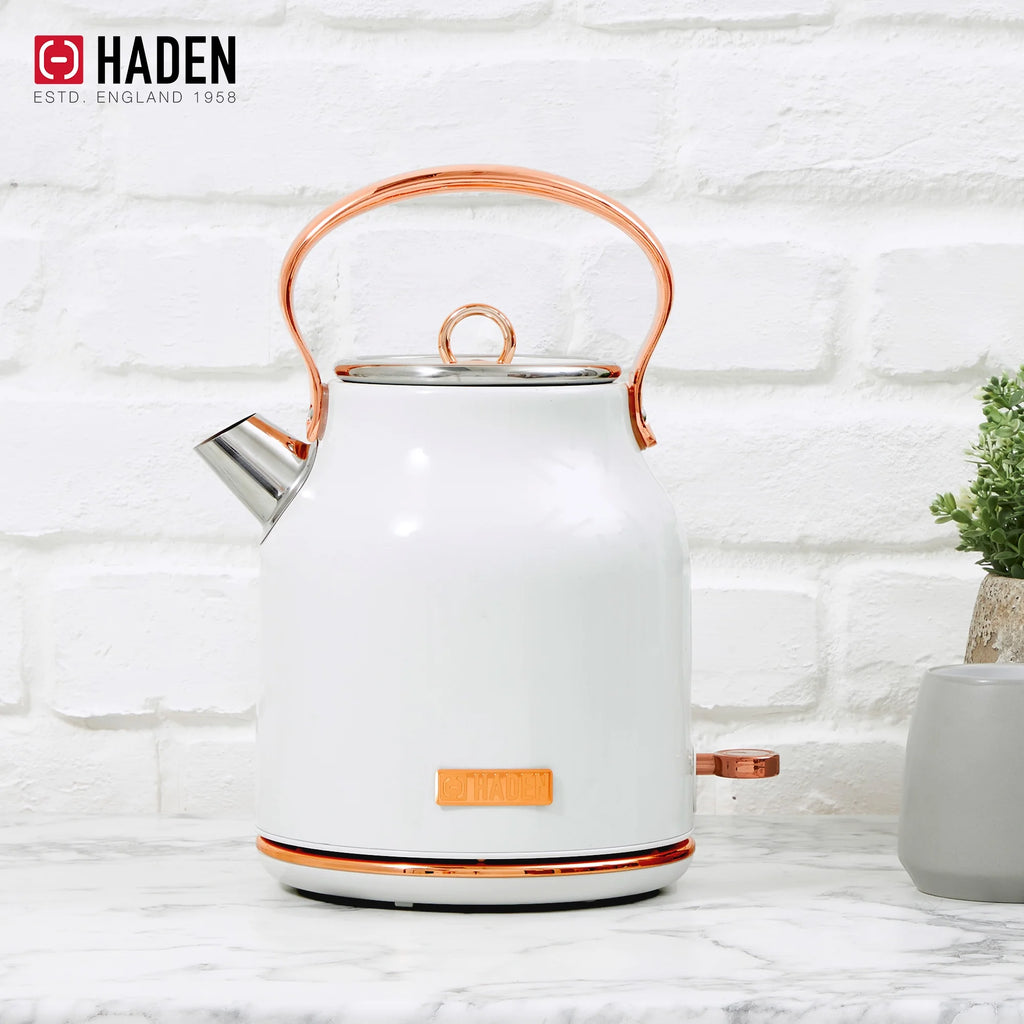 Haden Heritage 1500 1.7 Electric Kettle, Matte Black Finish with Copper Accents