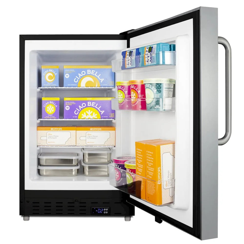 ADA compliant built-in or freestanding 20" wide manual defrost all-freezer for residential use