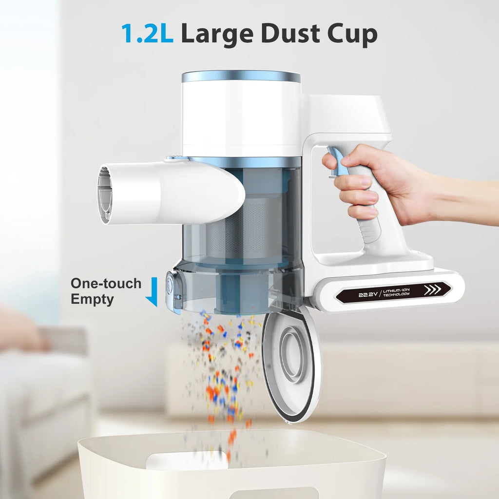 Lazyswan Cordless Vacuum, 250W 23KPa Stick Vacuums for Pet Hair/Carpet, 45 Min Runtime, LED Touch Screen, 1.2L Dust Cup, Lightweight