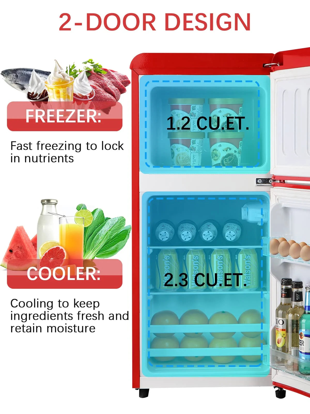 GGTB 3.0 Cu.ft Two Door Small Refrigerator with Freezer, Compact Retro Mini Refrigerator for Dorm, Office, Bar, RV, Bedroom, Red