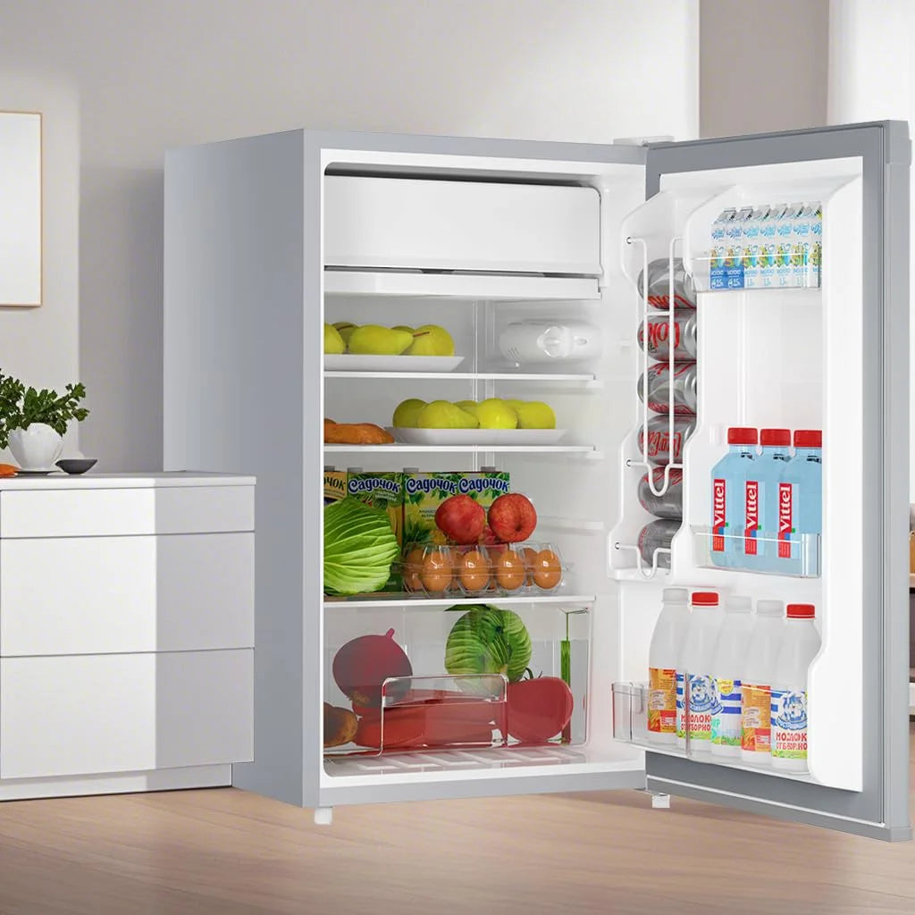 Soonbuy Compact Mini Fridge with Freezer, 4.3 Cu.Ft Single Door Refrigerator with Adjustable Temperature, Removable Shelves & Crisper Drawer, Energy Efficient Small Fridge for Bedroom, Office, Dorm, R