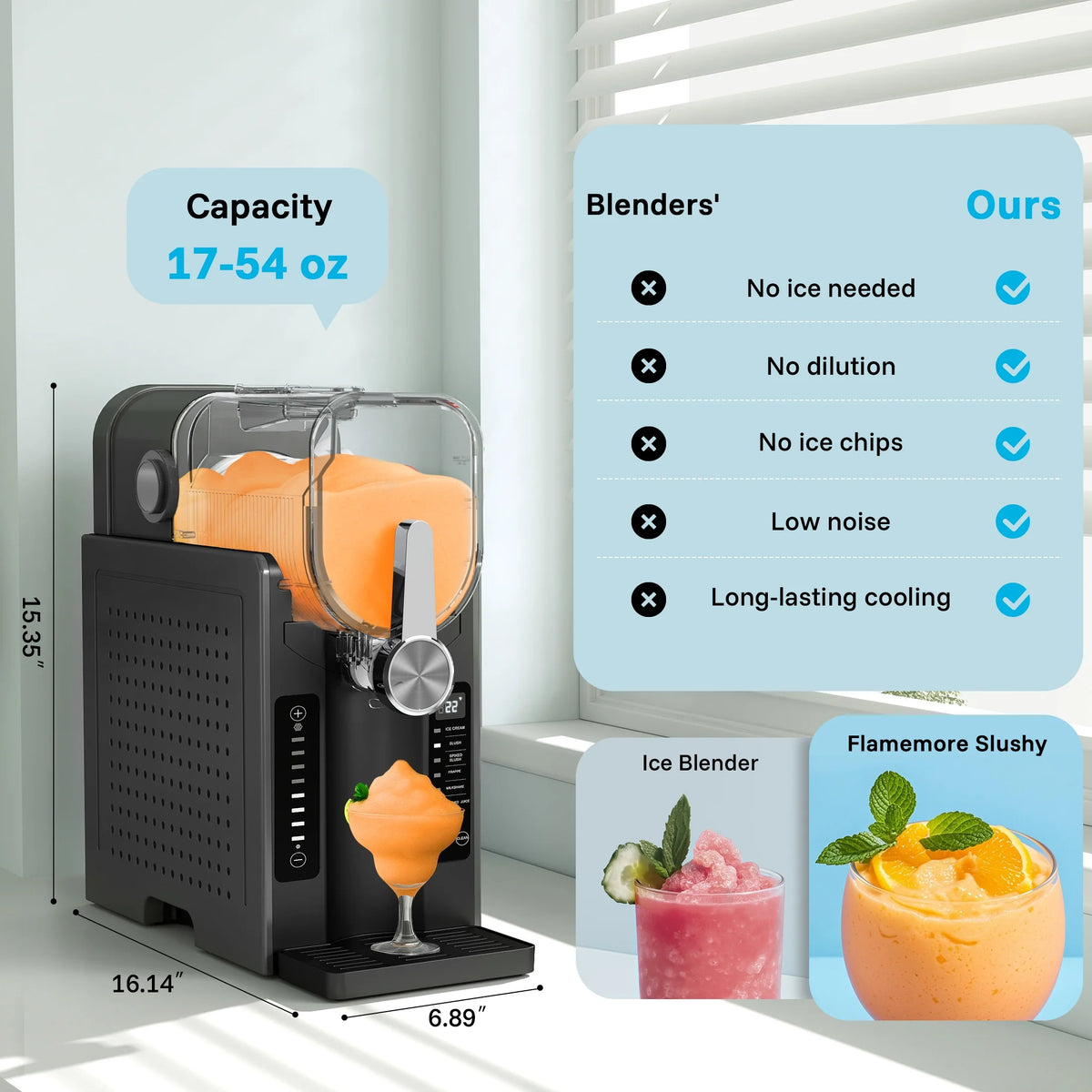 Flamemore Slushie Machine for Home with Self-Cleaning, No Ice Needed, 6 Preset Settings Frozen Drink Maker, 12h Delay Start, 200w