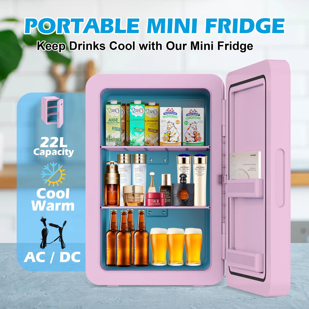 ADVWIN 22L/30Can Mini Fridge with Temperature Control, Compact Refrigerators for Bedroom, Cosmetics