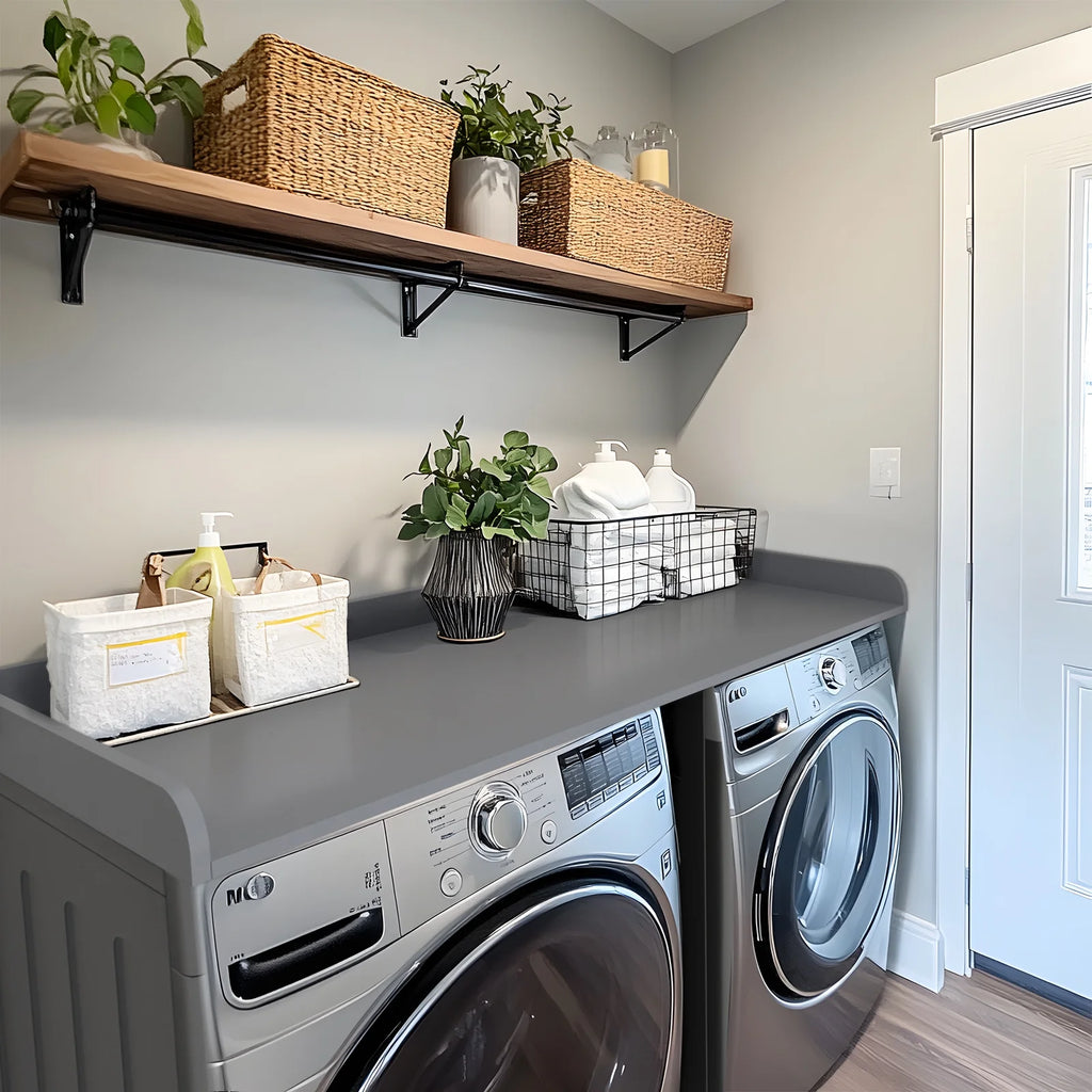 Kaboon Washer Dryer Countertop with Edge Rails, 27.5" x 54", Light Walnut