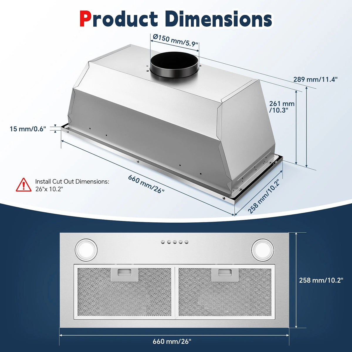 30 inch Built in Range Hood Stainless Steel 600 CFM Integrated Rangehood Cooking Vented