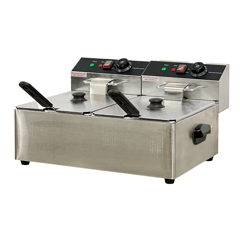 NSF 3500W Commercial Electric Countertop Fryer, Stainless Steel Commercial Deep Fryer, Dual Tank 12L
