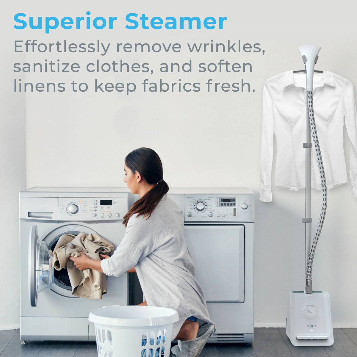 Pure Enrichment PureSteam Pro Upright Clothes Steamer - Professional Standing Garment Steamer & Foot Pedal - Half Gallon Tank with 1 Hr of Sanitizing Steam at 4 Heat Levels that Heats in 45 Seconds