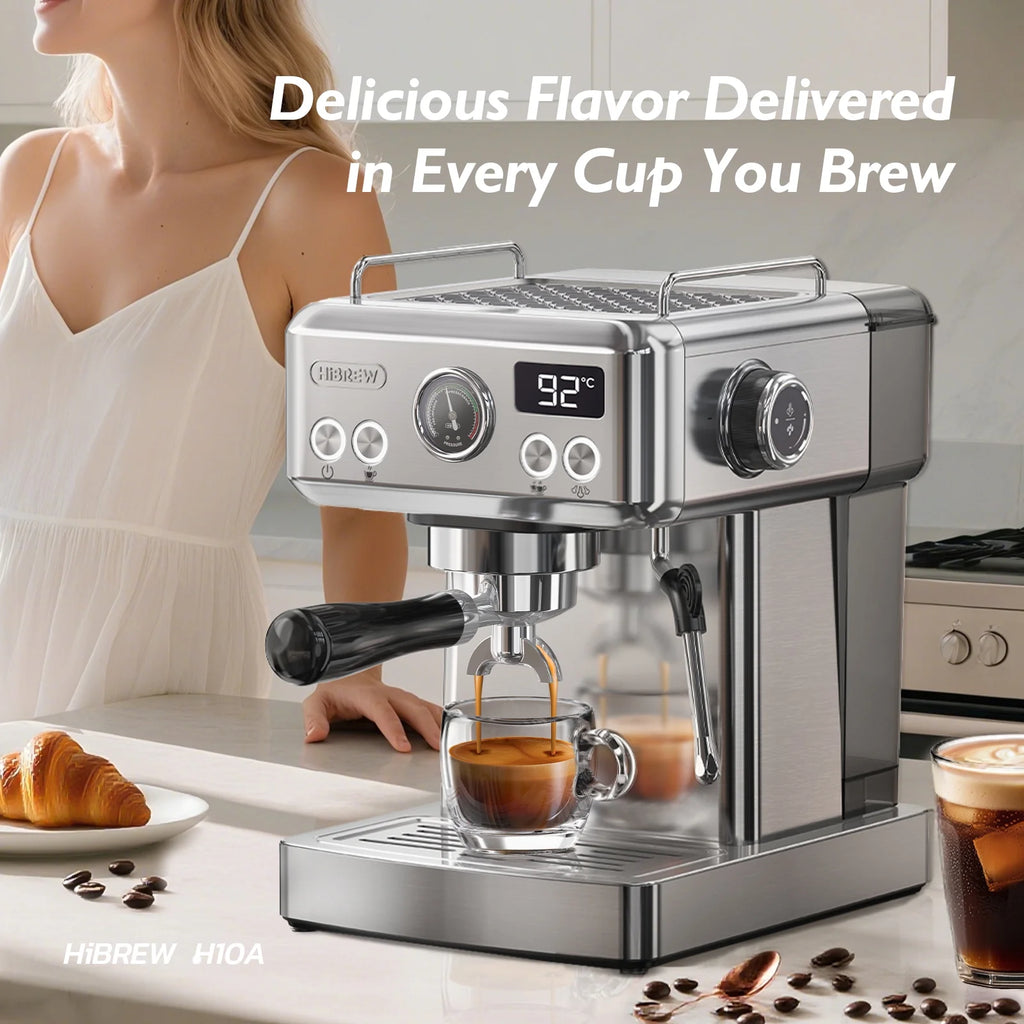 HiBREW 58mm Espresso Machine H10A, 20 Bar Coffee Maker with Milk Frother Steam Wand, Stainless Steel Coffee Machine for Home Use