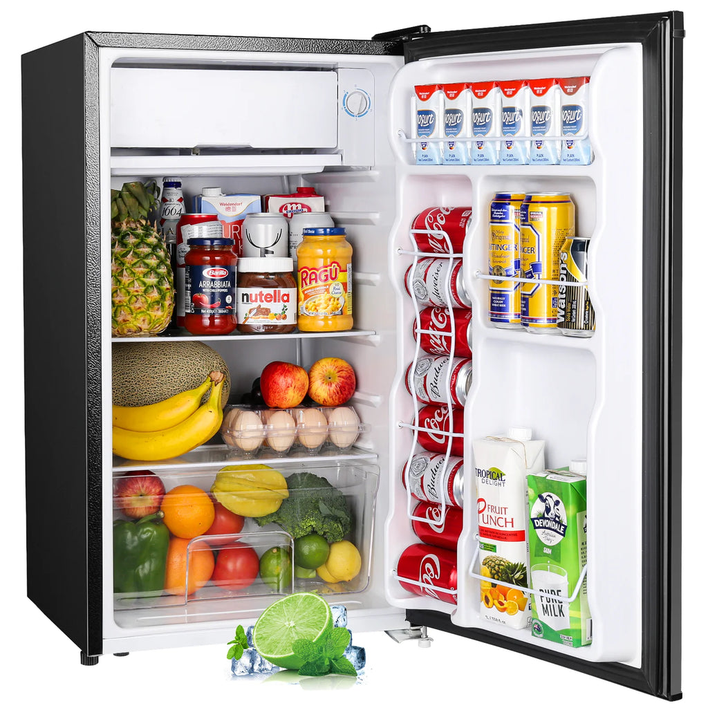 Upstreman 3.2 Cu.Ft. Mini Fridge with Freezer Single Door Small Refrigerator Adjustable Thermostat Compact Fridge with Reversible Door, Low Noise, BR321 Black