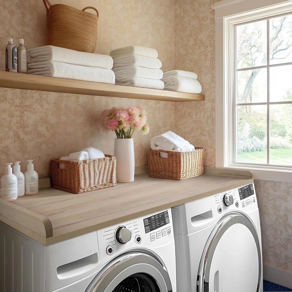 Kaboon Melamine Washer Dryer Countertop with Edge Rails �C Laundry Room Organization