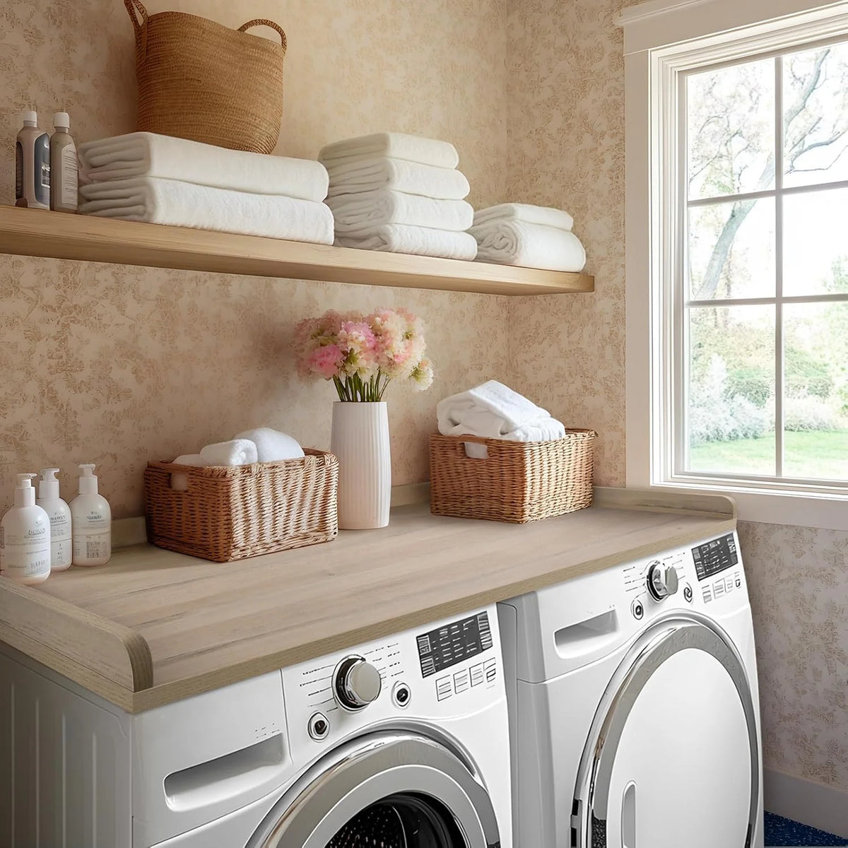 Kaboon Melamine Washer Dryer Countertop with Edge Rails �C Laundry Room Organization