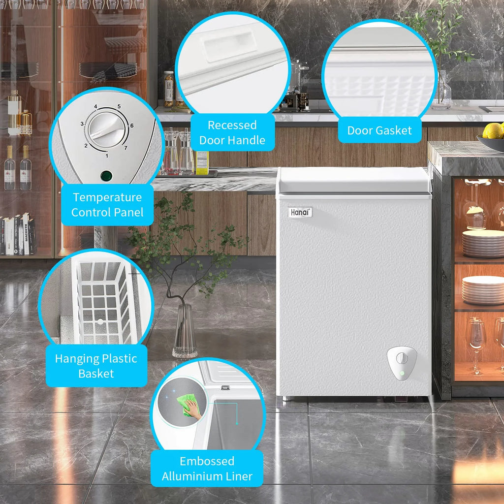 WANAI Deep Freezer 3.5 Cu.ft,Chest Freezer with Top Open Door,Suitable for Apartments, Dorms or Garages,White
