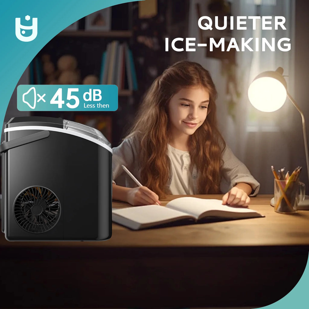 EUHOMY Nugget Ice Maker Countertop with Handle, Ready in 6 Mins, 34.5 lbs Per Day, Removable Top Cover, Auto-Cleaning, Black