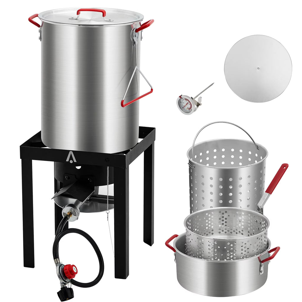 Soonbuy 30 QT Turkey Fryer Cooker Set and 10 QT Kit,50,000 BTU Aluminum Turkey Deep Fryer and Propane Burner Kit,Outdoor Propane Deep Fryers Stove Burner Stand,Baskets,Marinade Injector, Thermometer