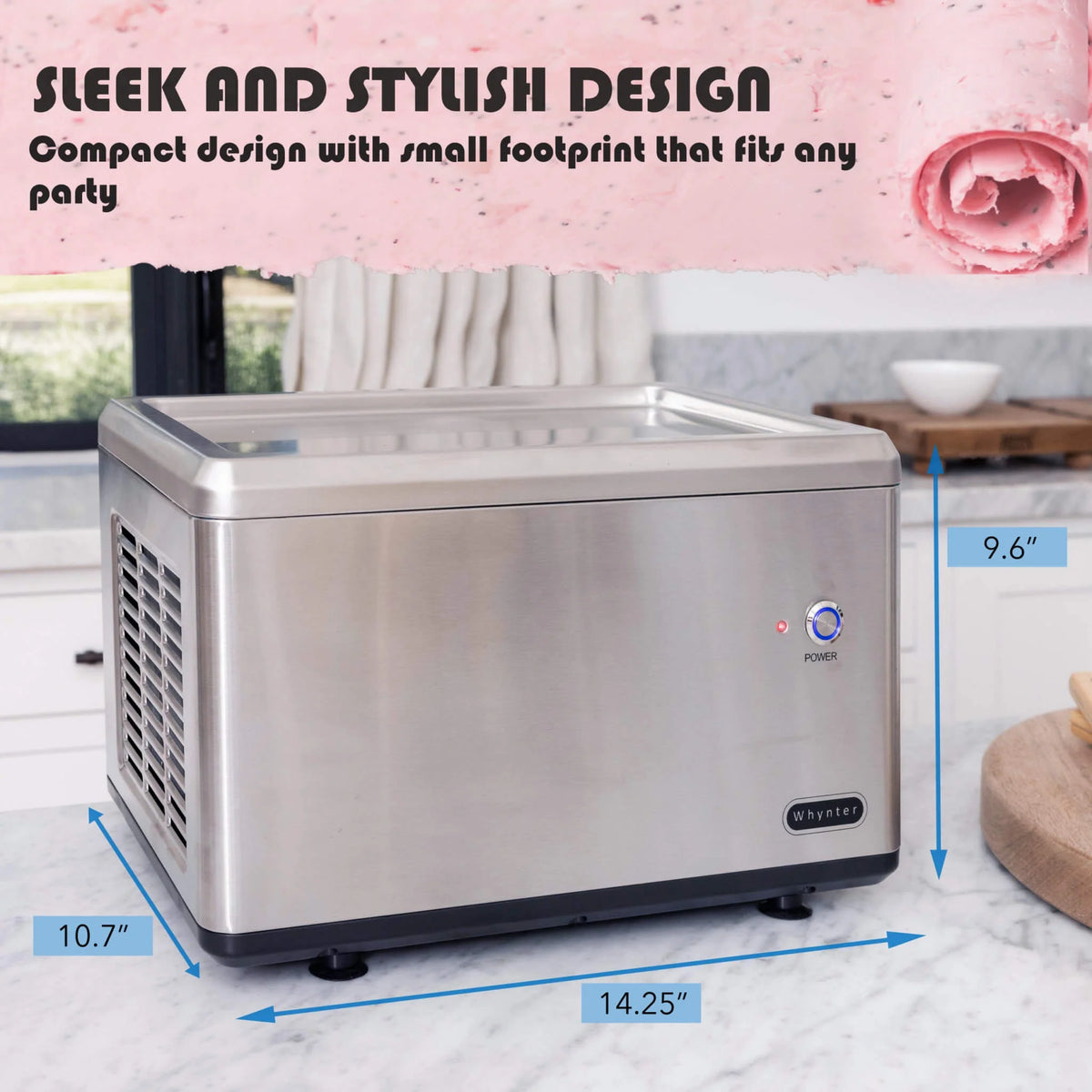 Whynter ICR-300SS Portable Instant Automatic Compressor Ice Cream Maker Frozen Pan Roller in Stainless Steel