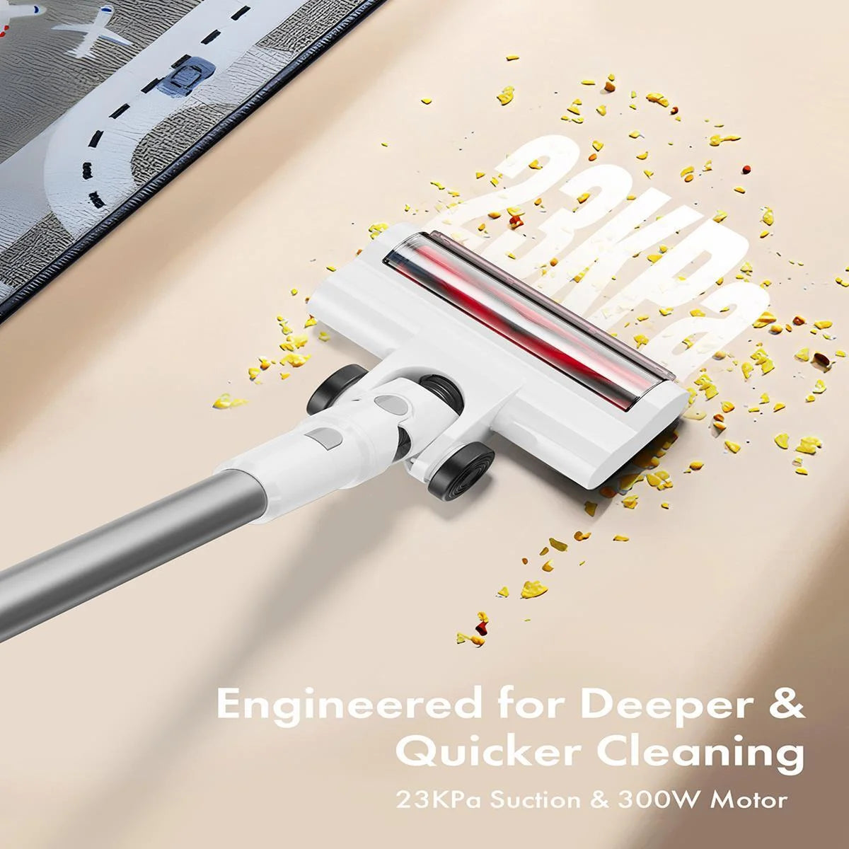 Homeika Cordless Vacuum Cleaner, 300W 23KPa Powerful Suction Vacuum with LED Display, 3 Suction, 48mins Runtime, Lightweight Stick Cleaner with Sofa Brush for Hard Floor/Carpet/Pet Hair/Car, Black