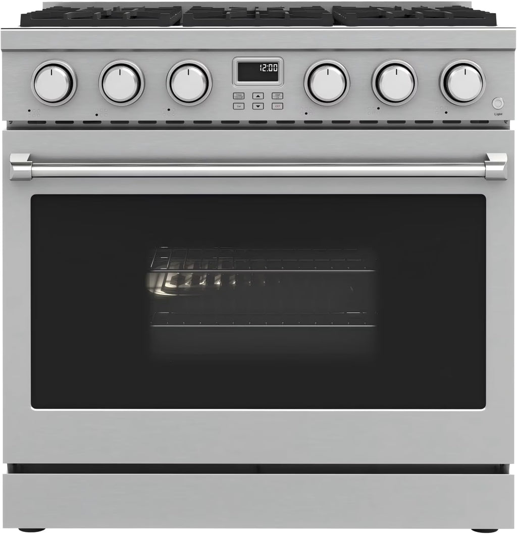 36 In. 6.0 Cu. Ft. Gas Freestanding Range with 6 Sealed Burners Gas Cooktop, Cast Iron Grates and Primary Convection Oven In Stainless Steel