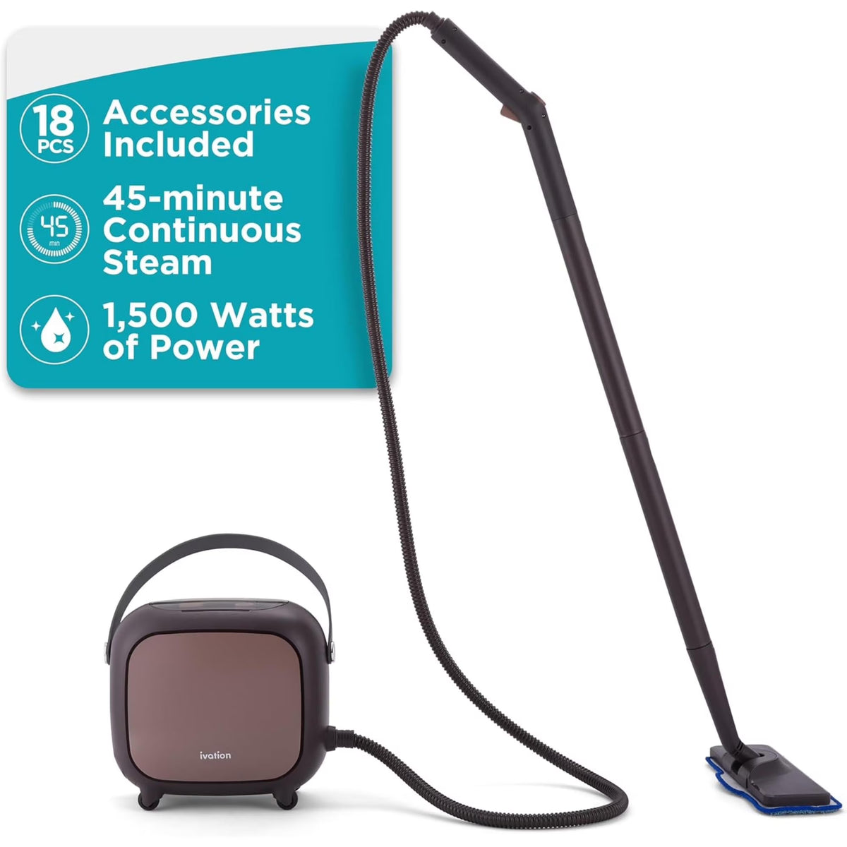 Ivation Steam Cleaner, Powerful Multipurpose Steamer w/ 18 Accessories
