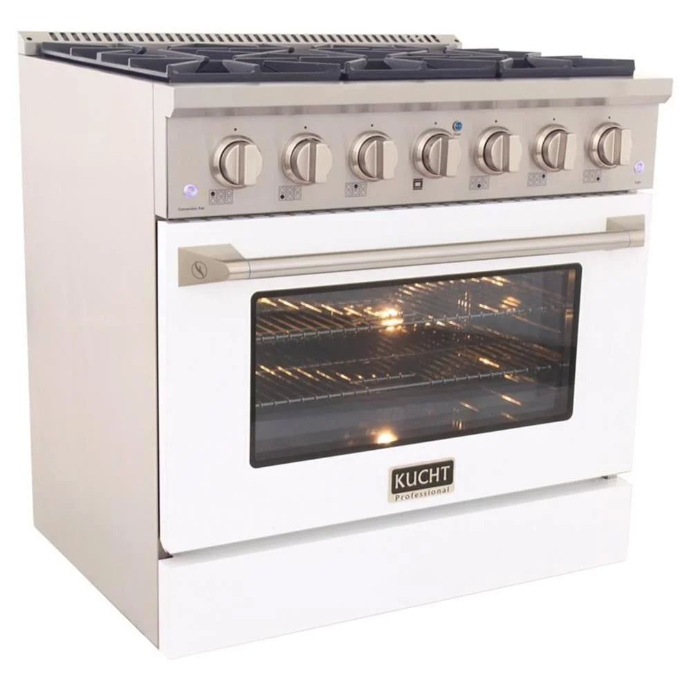 Kucht Professional 36" Modern Stainless Steel Propane Gas Range in White/Silver