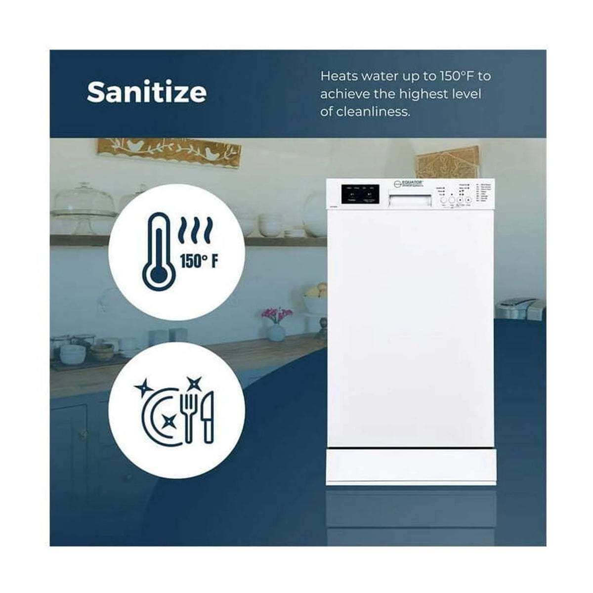 Equator 18"Dishwasher Europe ADA Builtin 10 Place Sani Delay 1/2 Load 51dB