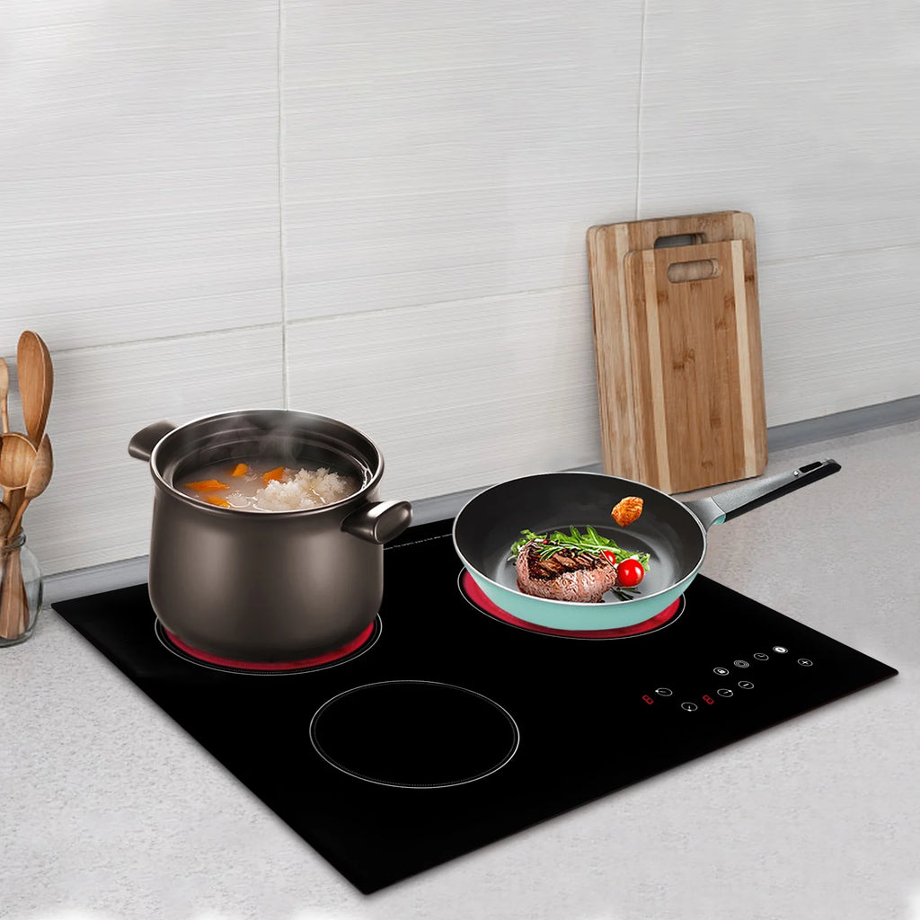 Electric Ceramic Cooktop, 24inch 3 Burners Electric Cooktop with Time Adjustable Function 9 Heating Levels Electric Stove Top