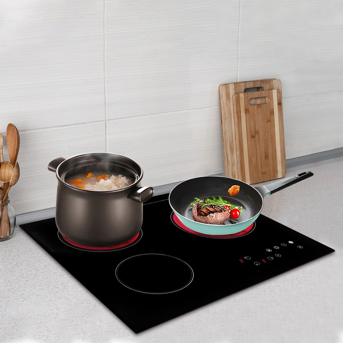 Electric Ceramic Cooktop, 24inch 3 Burners Electric Cooktop with Time Adjustable Function 9 Heating Levels Electric Stove Top