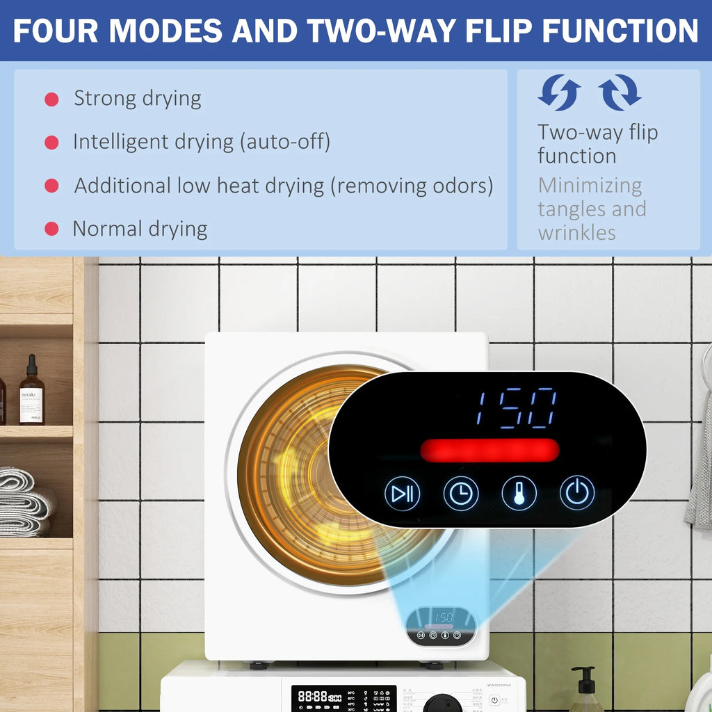 Portable Clothes Dryer, 120V 850W Compact Laundry Dryer With Intelligent Drying, 1.5 Cu.Ft Stainless Steel Drum, Front Load Electric Dryer For Apartments, Dorms, Rvs, White