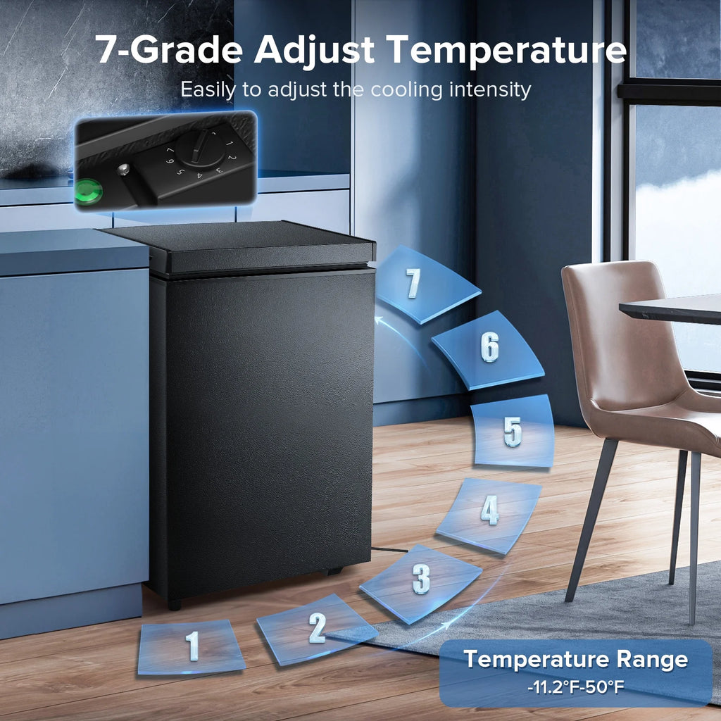 AUSEO Compact Freezer 3.5 cu ft Environmental Chest Freezer, Mini Freezer with 7 Gear Adjustable Temperature, Removable Storage Basket, Energy Saving, White