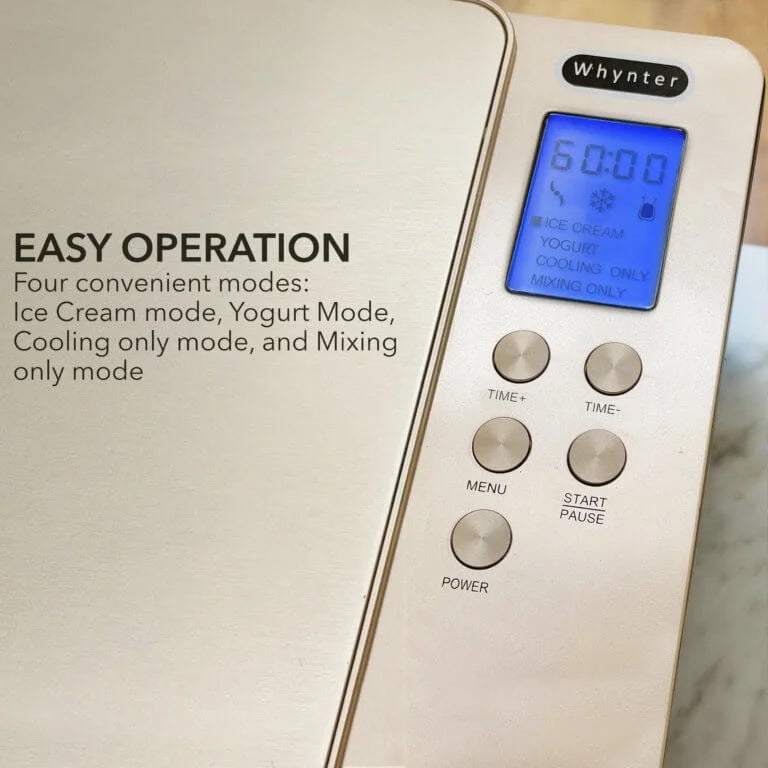 Whynter ICM-220CGY 2 Quart Capacity Automatic Compressor Ice Cream Maker & Yogurt Function with Stainless Steel Bowl in Champagne Gold