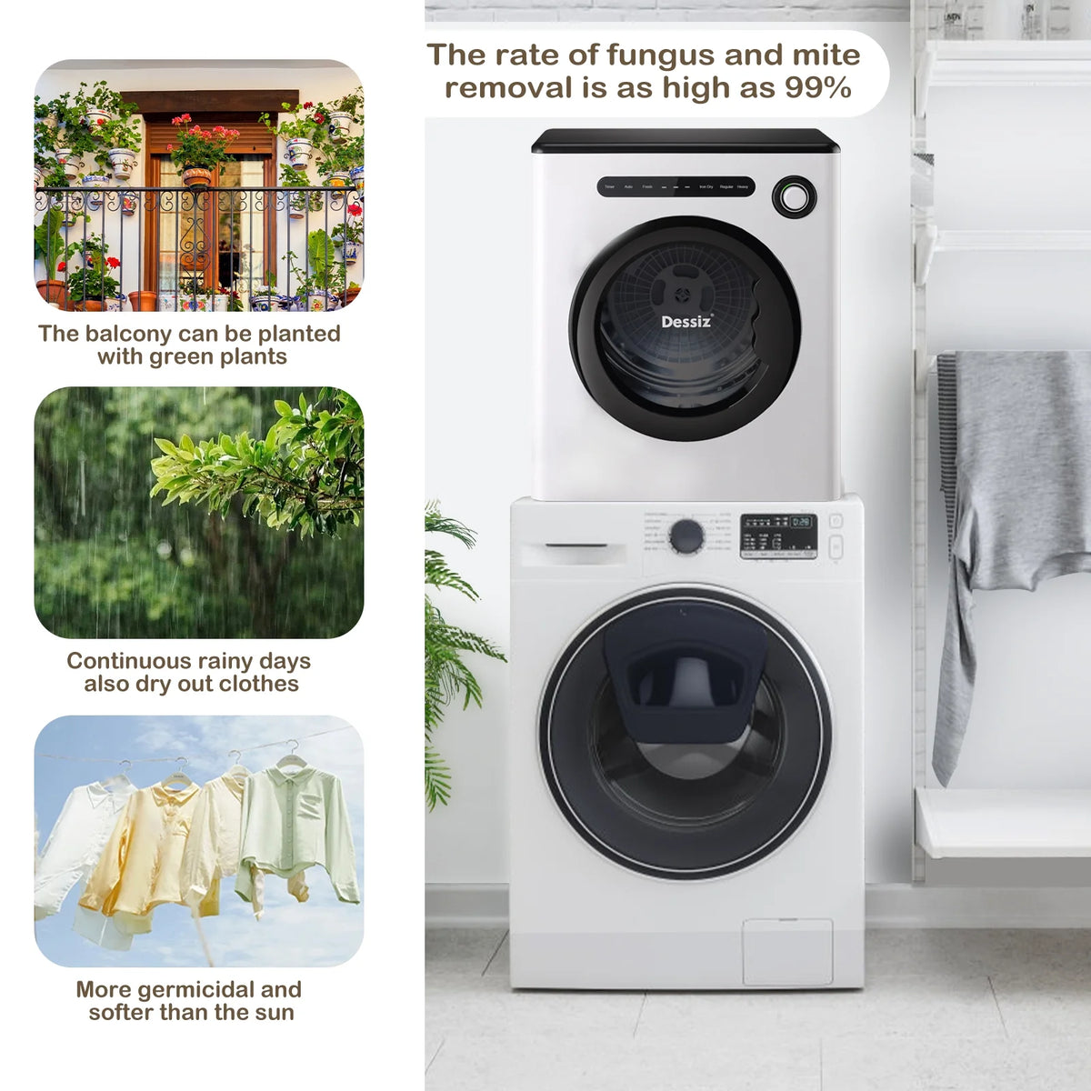 Dessiz 120V Portable Clothes Dryers 1000W Compact Dryer 1.7cu.ft Front Load Stainless Steel 12lbs Electric Dryers Machine with Exhaust pipe for Apartment,RVs,Dorms,Auto Stop and Easy Control