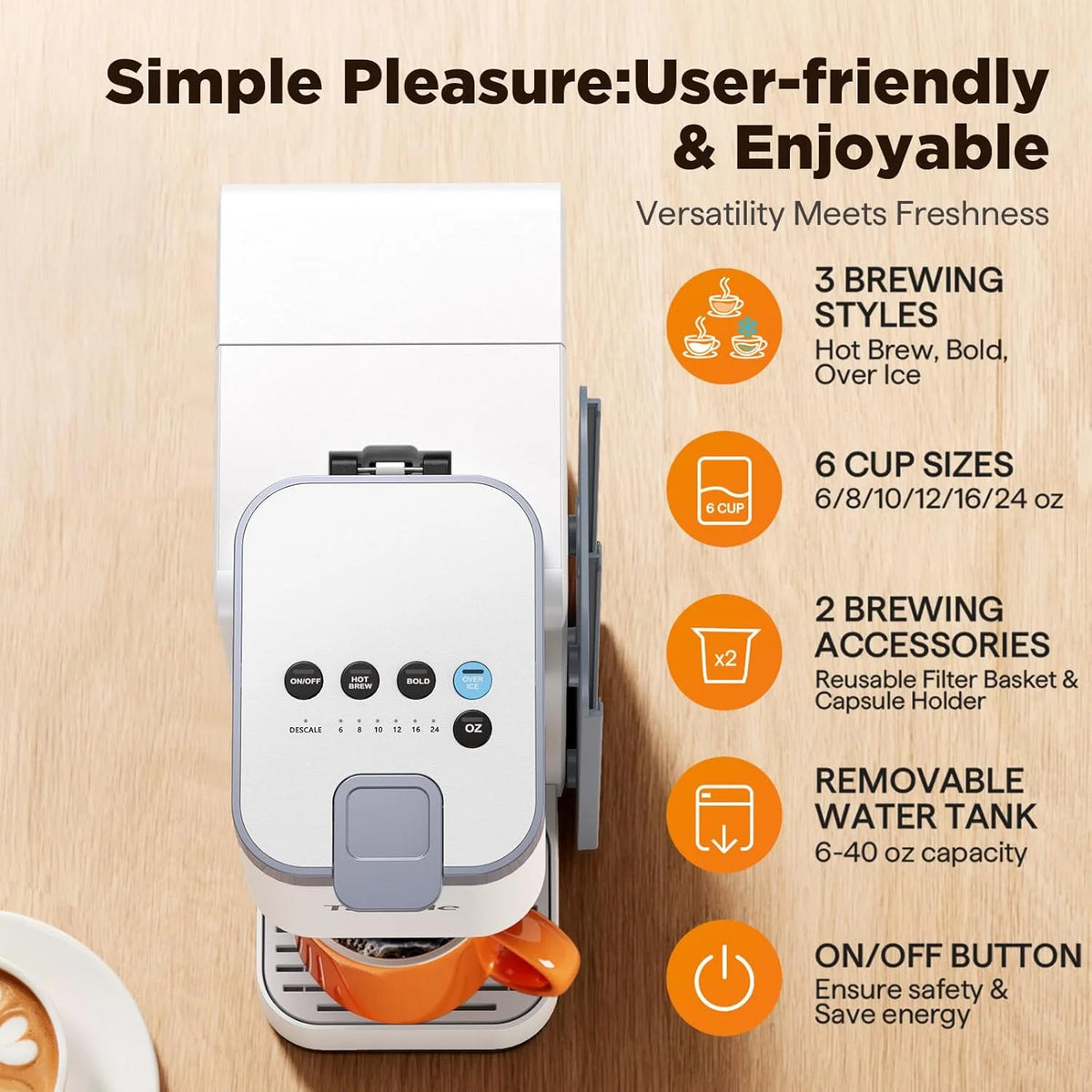 Hot & Iced Coffee Maker with Magnetic Organizer (Pods Not Included), Stores 10 Pods, 4-5 Cups Coffee Maker & Single-serve Brewer for K Cup & Grounds, 40oz Removable Water Tank