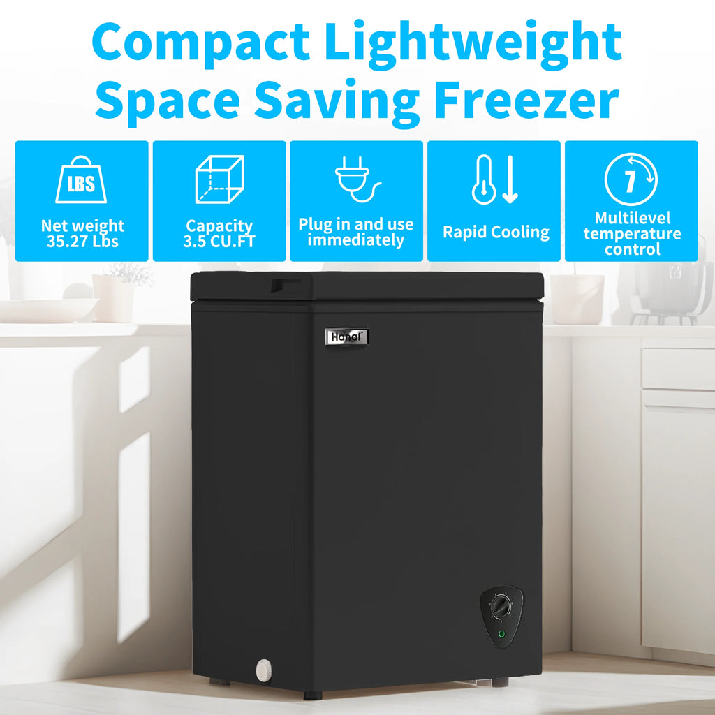 3.5 Cubic Chest Freezer, Compact Deep Freezer with Top Open Door and Removable Storage Basket, 7 Gears Temperature Control, Energy Saving, for Office Dorm or Apartment