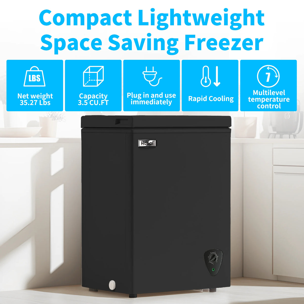 3.5 Cubic Chest Freezer, Compact Deep Freezer with Top Open Door and Removable Storage Basket, 7 Gears Temperature Control, Energy Saving, for Office Dorm or Apartment