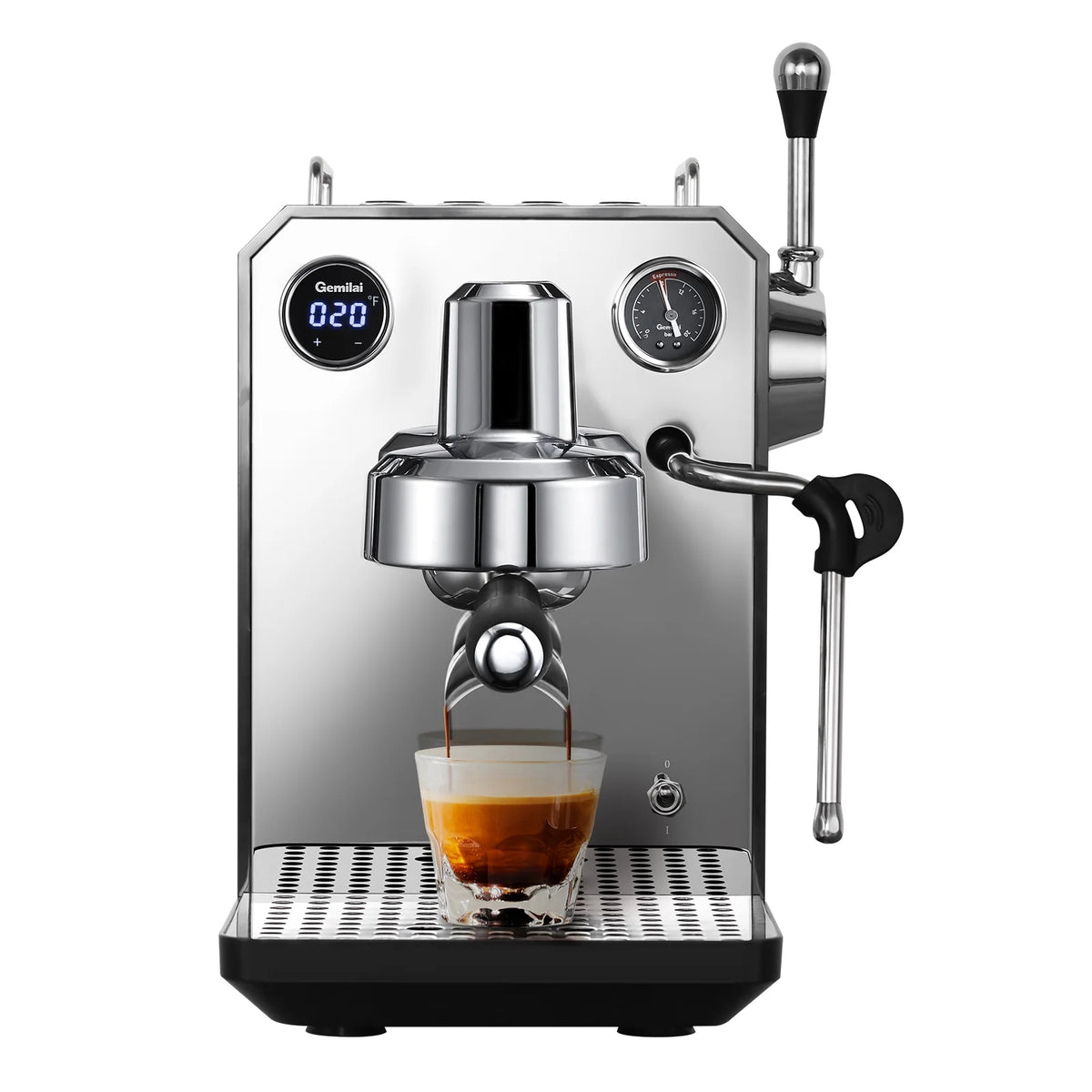 Gemilai G3006 Owl 15-Bar Semi-Auto Espresso Machine, Dual Display, Milk Frother, 57oz Tank, Stainless Steel Coffee Maker