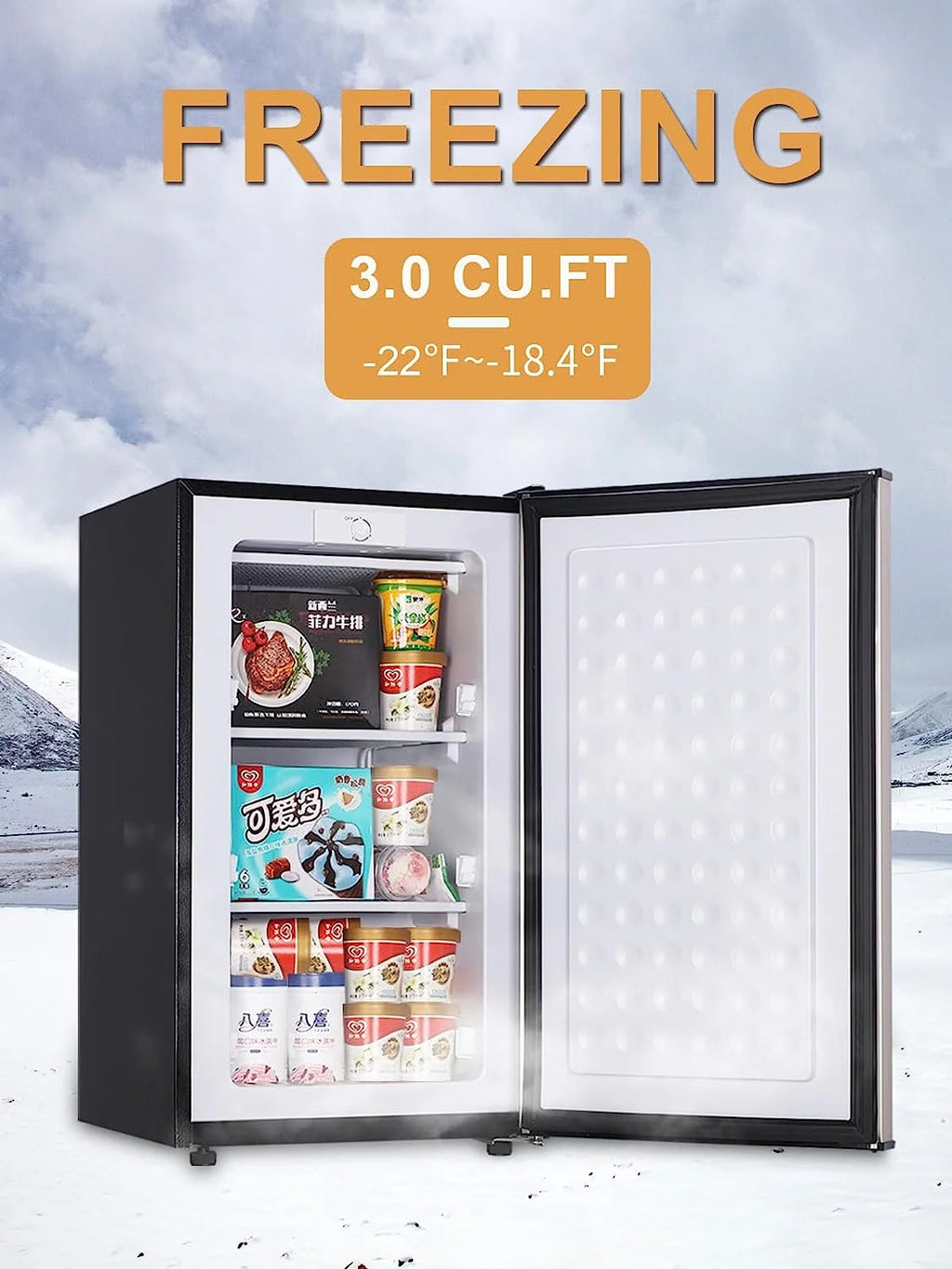GGTB 3.0 Cu.ft Compact Upright Freezer with Reversible Single Door, Removable Shelves Mini Freezer with Adjustable Thermostat for Home/Kitchen/Office, Silver