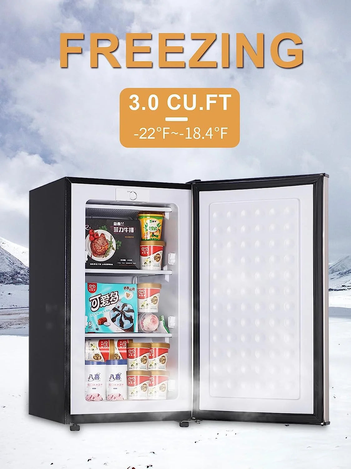 GGTB 3.0 Cu.ft Compact Upright Freezer with Reversible Single Door, Removable Shelves Mini Freezer with Adjustable Thermostat for Home/Kitchen/Office, Silver