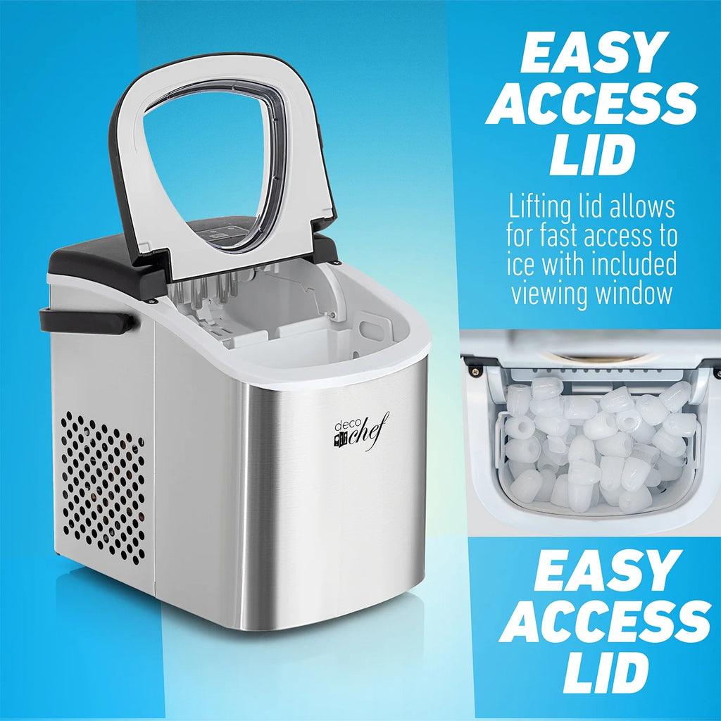 Deco Compact Countertop Ice Maker, 26LBs in 24HRs, 9 Bullet Ice Cubes Ready in 6 Minutes, Stainless Steel