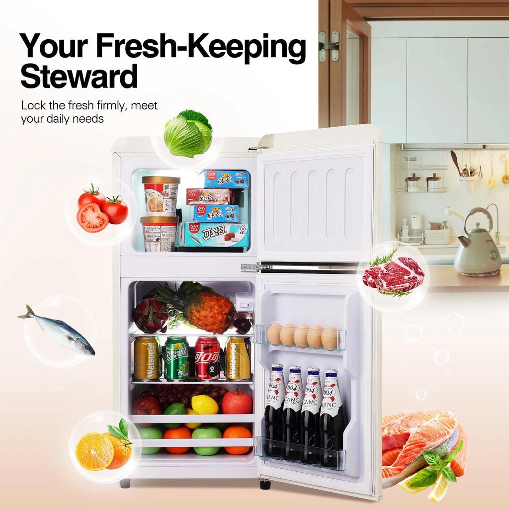 GGTB 3.0 Cu.Ft Two Door Small Refrigerator with Freezer, Compact Retro Small Refrigerator for Dorm, Office, Bar, RV, Bedroom, Blue