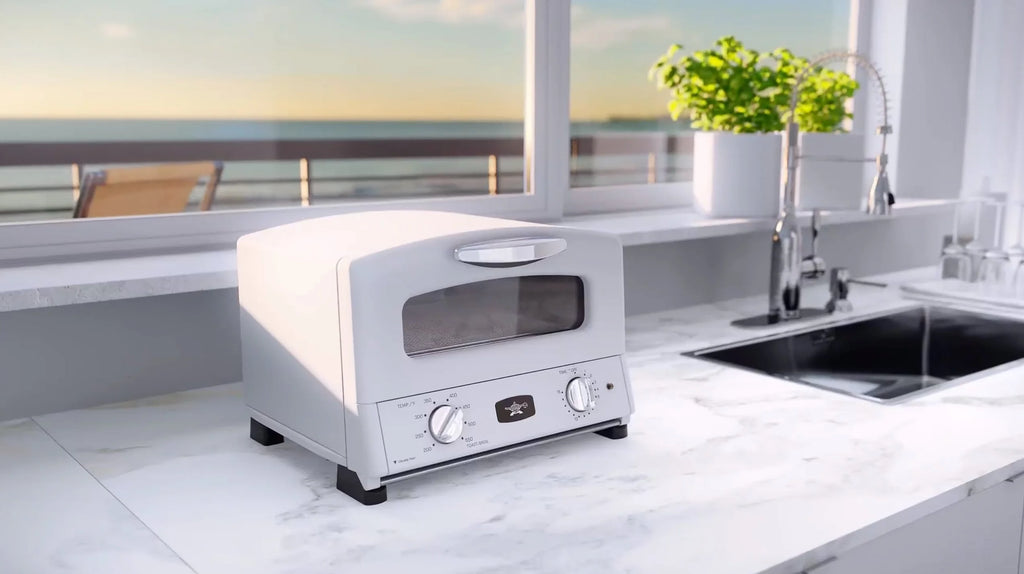 Sengoku SET-G16A(W) HeatMate Graphite Compact Countertop Toaster Oven with 4 Non-Stick Pans for Toasting and Baking, 120 Volt, Eggshell White