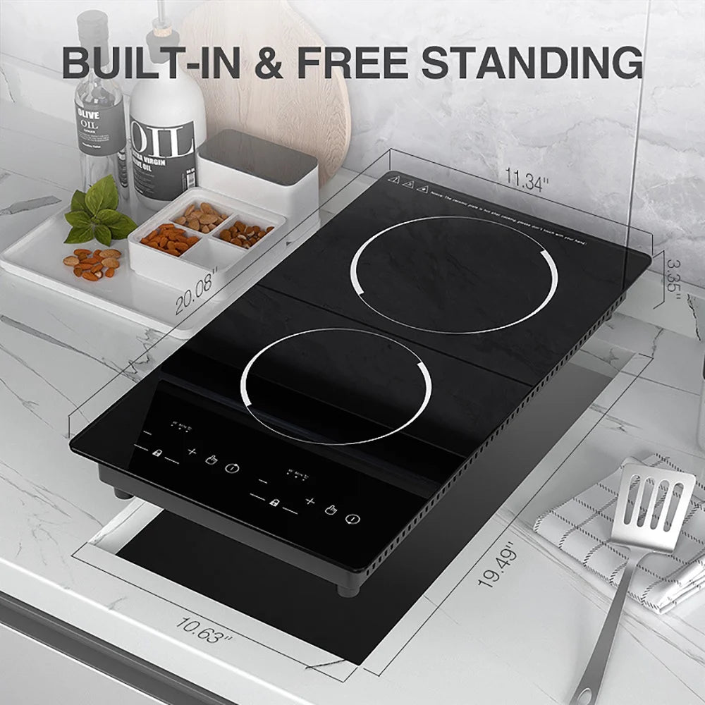 iMeshbean 12inch Electric Ceramic Cooktop 220V 3000W Electric Induction Cooktop 2 Burners Stove Top Built-In/Integrated Touch Control