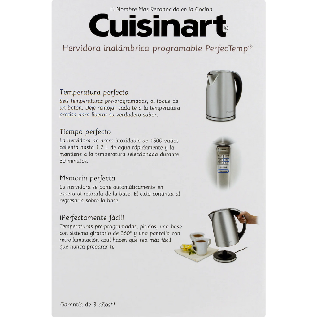 Cuisinart PerfectTemp Cordless Electric Kettle Brushed Stainless Steel (CPK-17) with 1 YR CPS Enhanced Protection Pack