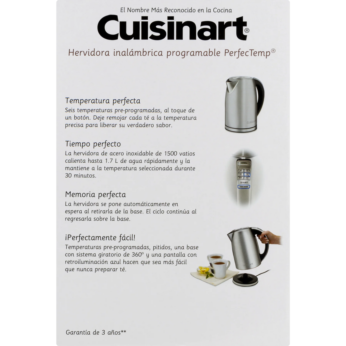 Cuisinart PerfectTemp Cordless Electric Kettle Brushed Stainless Steel (CPK-17) with 1 YR CPS Enhanced Protection Pack