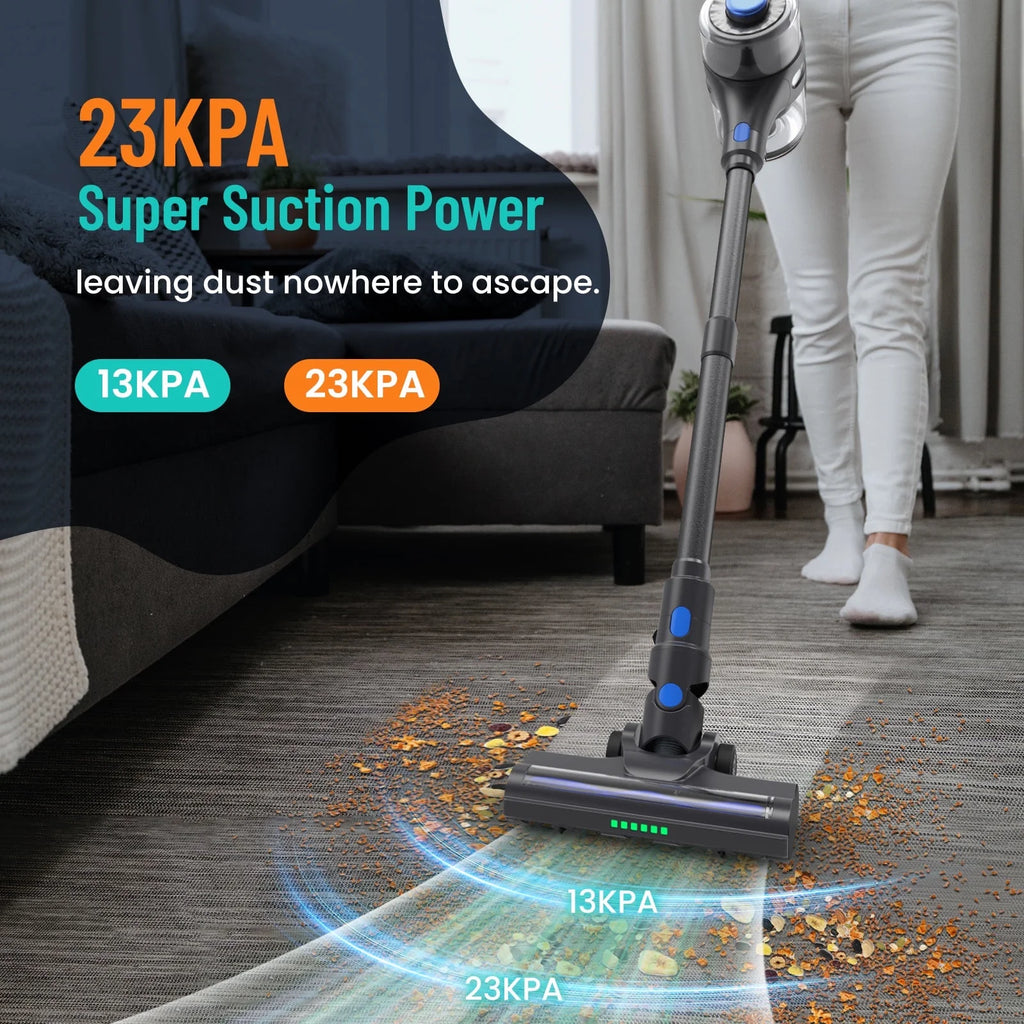 Cordless Vacuum Cleaner, 23kPa, Lightweight Stick Vacuum for Hard Floor, Carpet, Pet Hair, 55 Mins Runtime, Blue