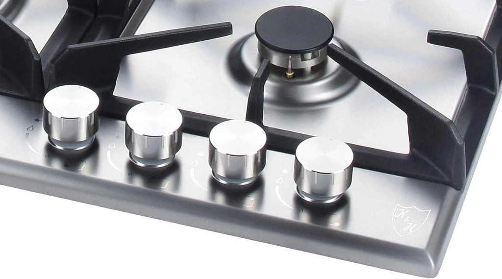 K&H 4 Burner 24 Inch Built-in LPG Gas Stove Top Stainless Steel Surface Cast Iron Cooktop UL / ETL Certified 4-24-SSW-LPG
