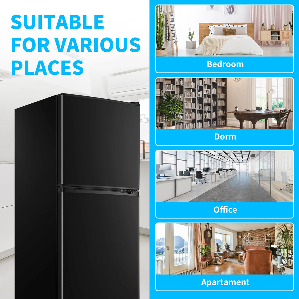 2 Door Mini Fridge with Freezer,4.5 Cu.ft.,5 Adjustable Thermostat & 4 Removable Glass Shelves
