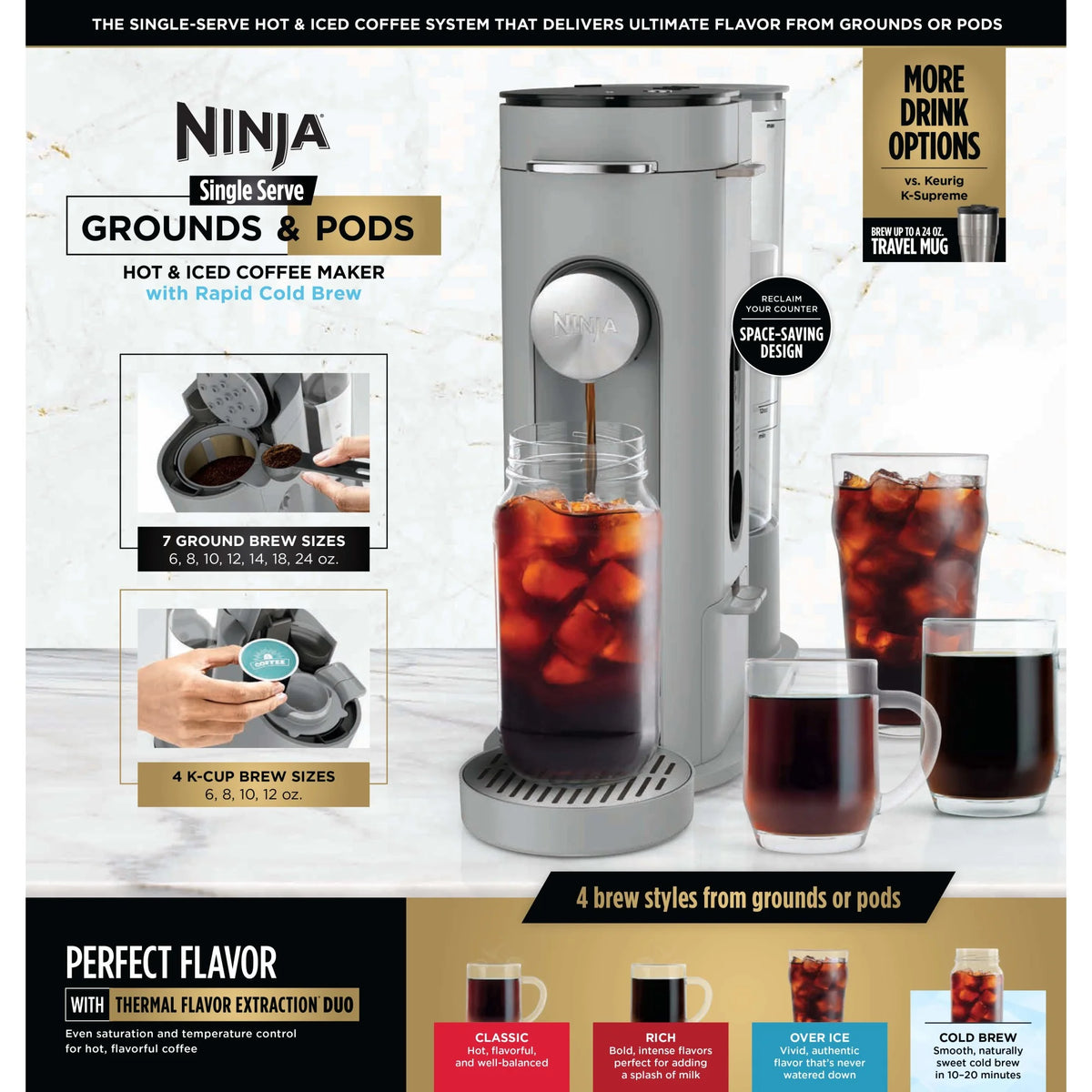 Ninja Single-Serve Pods & Grounds Hot and Iced Coffee Brewer with Rapid Cold Brew