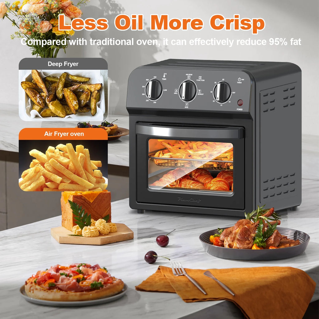 Plum Chef 13QT Air Fryer Toaster Oven Combo, 7-in-1 Multifunctional Countertop Oven with 360�� Hot Air Circulation for Healthy Oil-Free Cooking, Family Size, Stainless Steel, Silver
