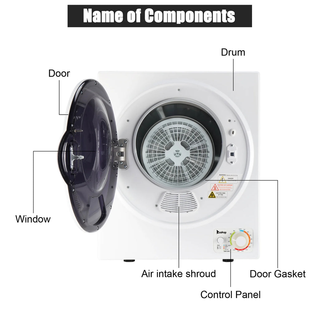 GYM25-78 Compact Portable Household clothes Dryer 1.6cuft with Stainless Steel Drum Black and White 120V MECHANICAL Control ETL Certification