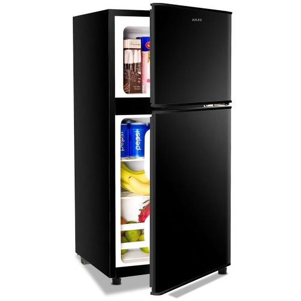 3.5Cu.Ft Compact Refrigerator Mini Fridge with Freezer, Small Refrigerator with 2 Door, 7 Level Thermostat Removable Shelves for Kitchen, Dorm, Apartment, Bar, Office, Black